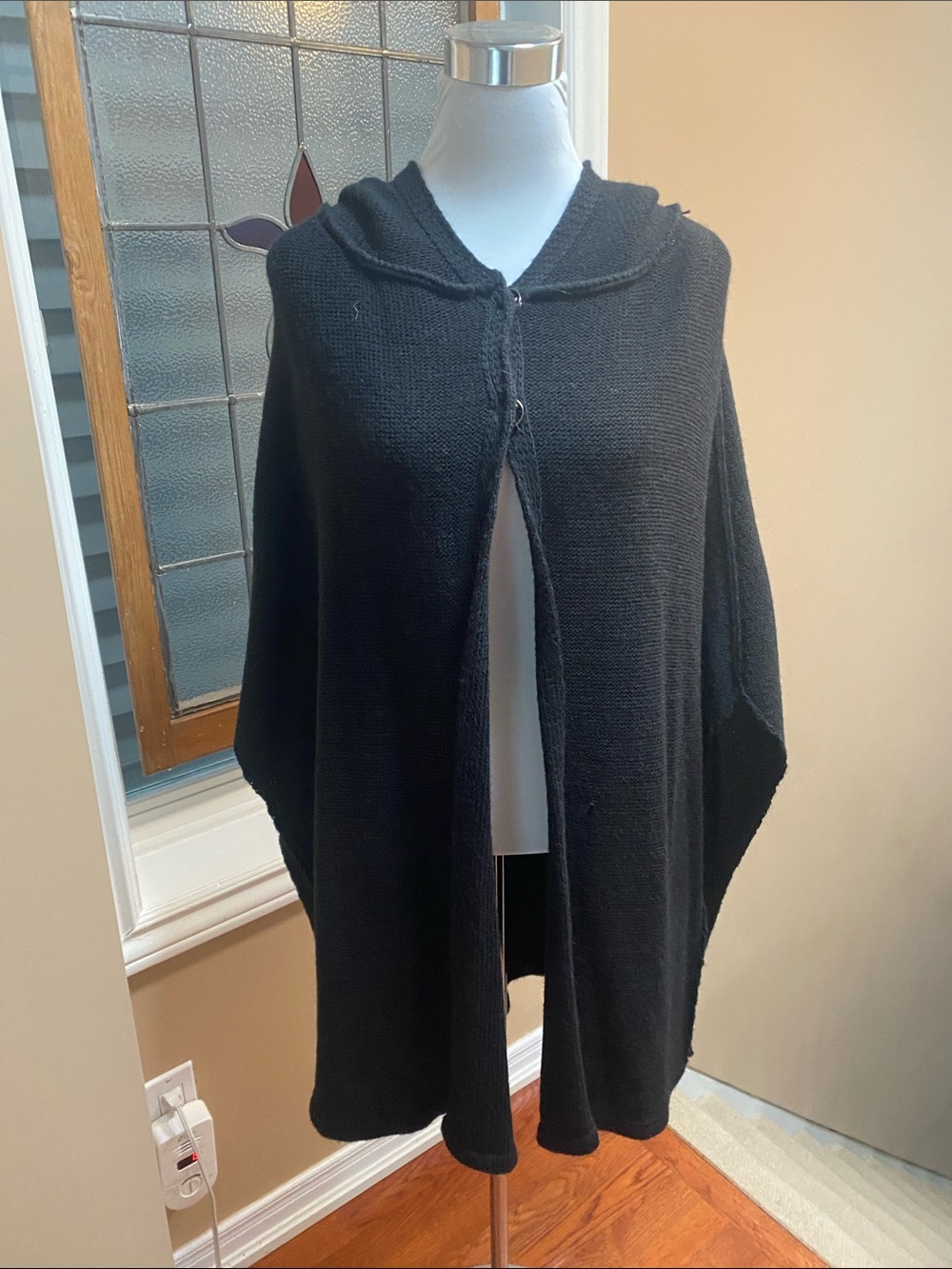 Women's Black Hooded Knit Poncho Sweater - Brand Unknown